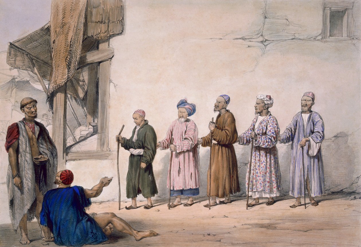En streng av blinde tiggere, Cabul, 1843 av James Atkinson