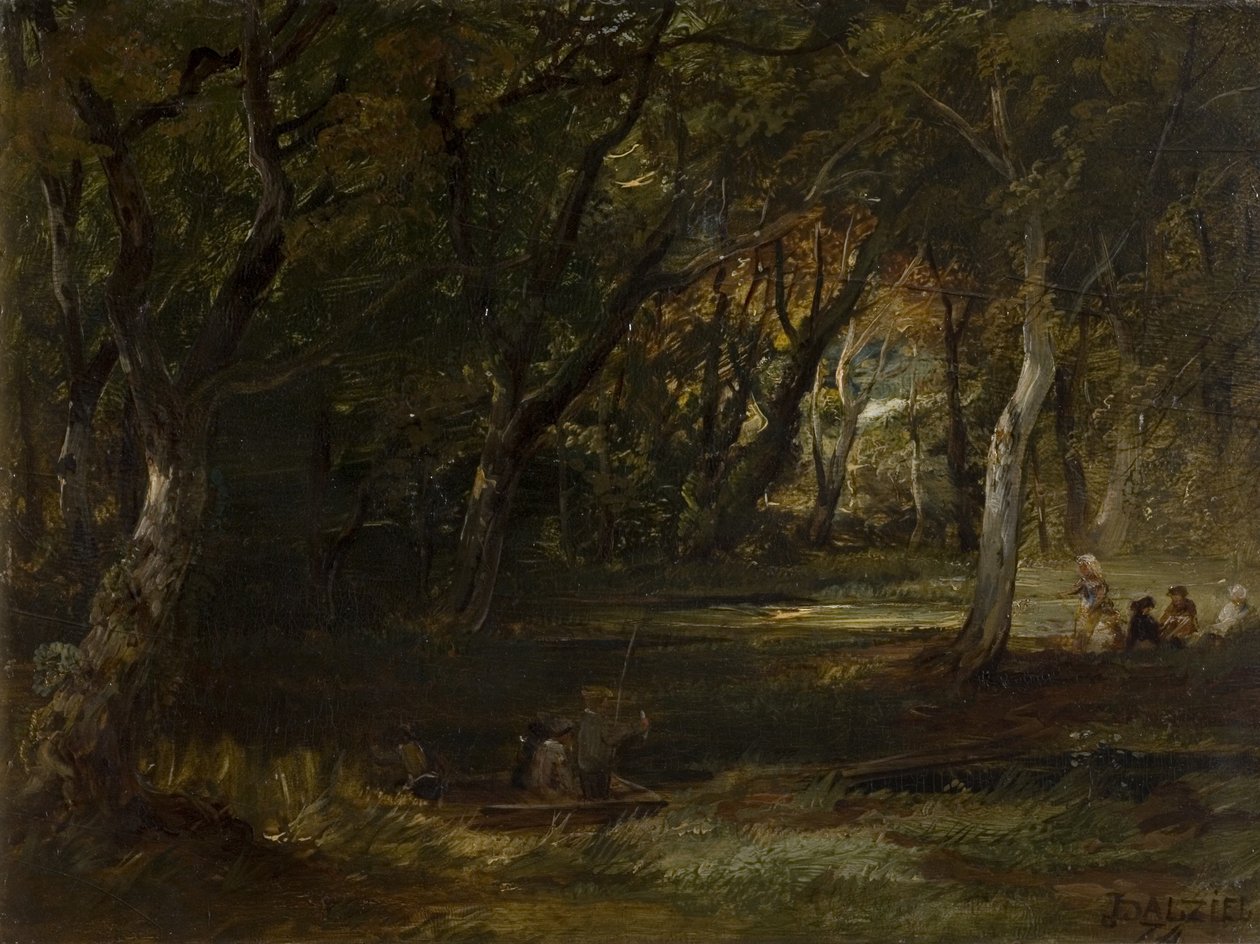 Figurer i Woodland (olje på panel (tre)) av James B. Dalziel