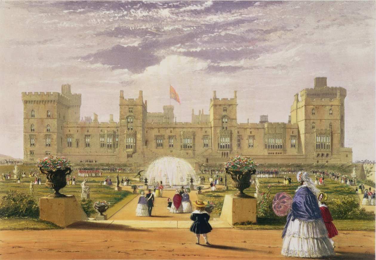 Østlig utsikt over slottet og hagen, Windsor Castle, 1838 av James Baker Pyne