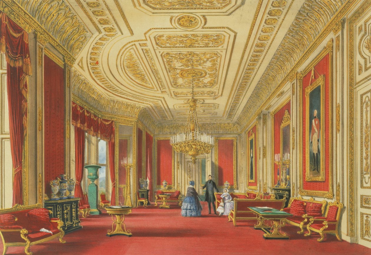 The Crimson Drawing Room, Windsor Castle, 1838 (chromolitho) av James Baker Pyne