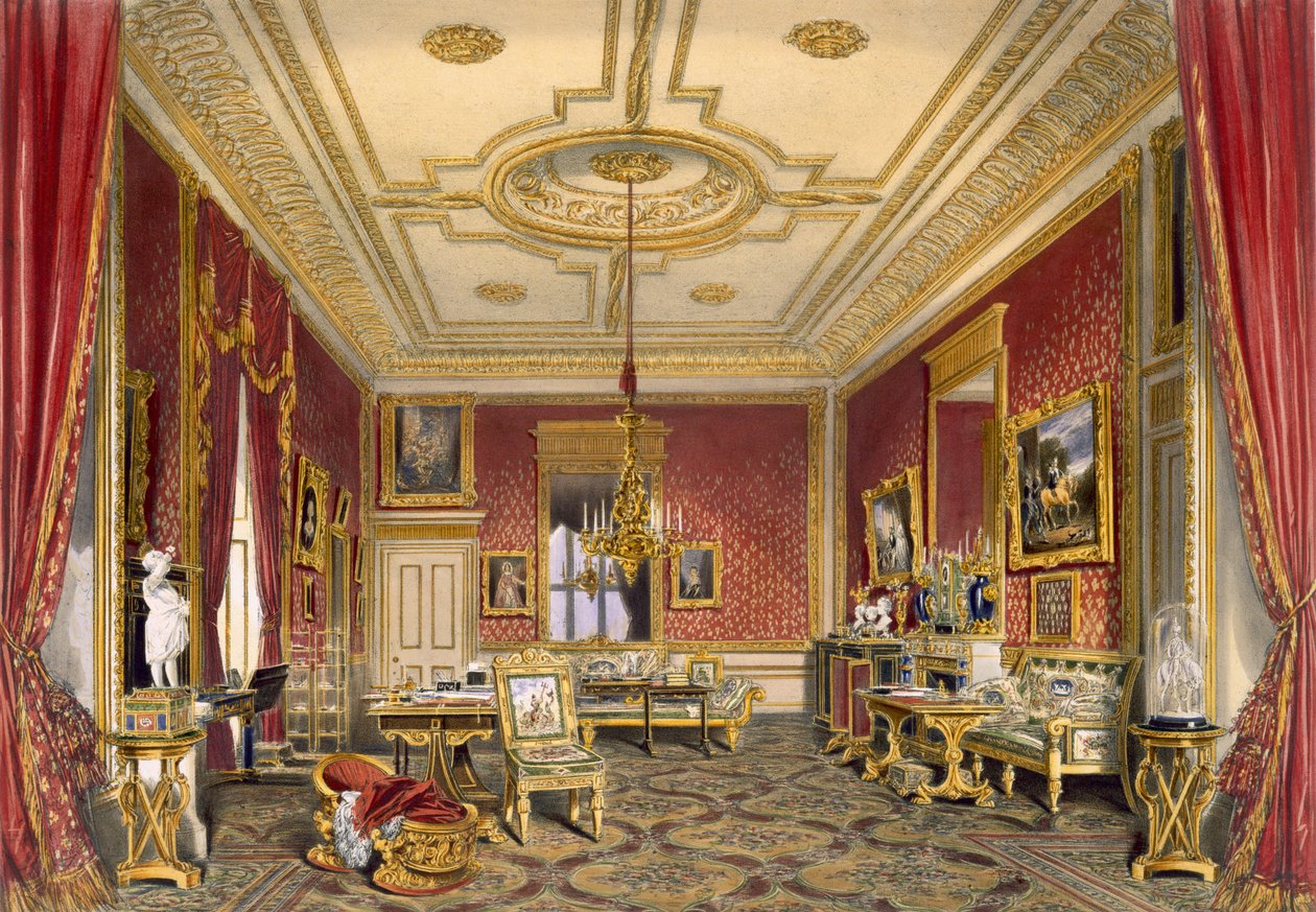 Dronningens private stue, Windsor Castle, 1838 (chromolitho) av James Baker Pyne