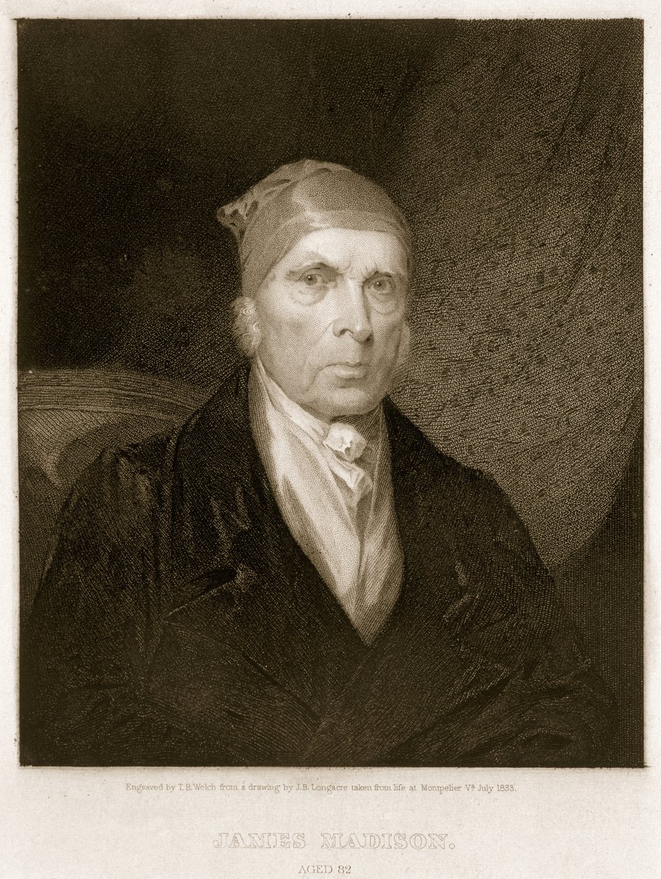James Madison 82 år gammel, gravert av Thomas B. Welch (1814-74) av James Barton Longacre