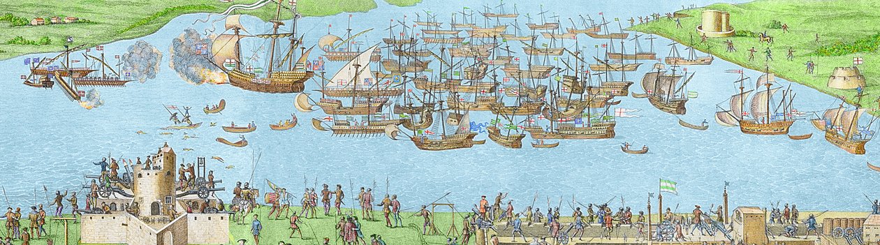De engelske styrkenes leir nær Portsmouth under slaget ved Solent av James Basire