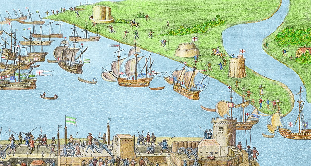 De engelske styrkenes leir nær Portsmouth under slaget ved Solent av James Basire