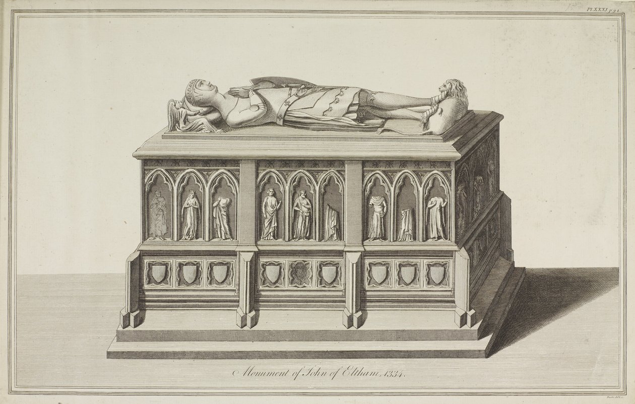 Utsikt over monumentet til John of Eltham, jarl av Cornwall i Westminster Abbey, ca. 1750 av James Basire
