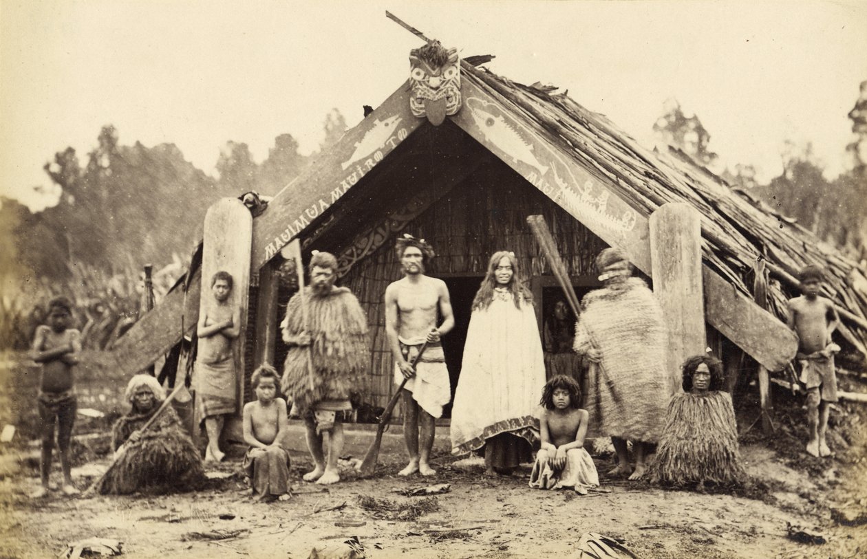 Group of Maoris, 1876 (albumintrykk) av James Bragge