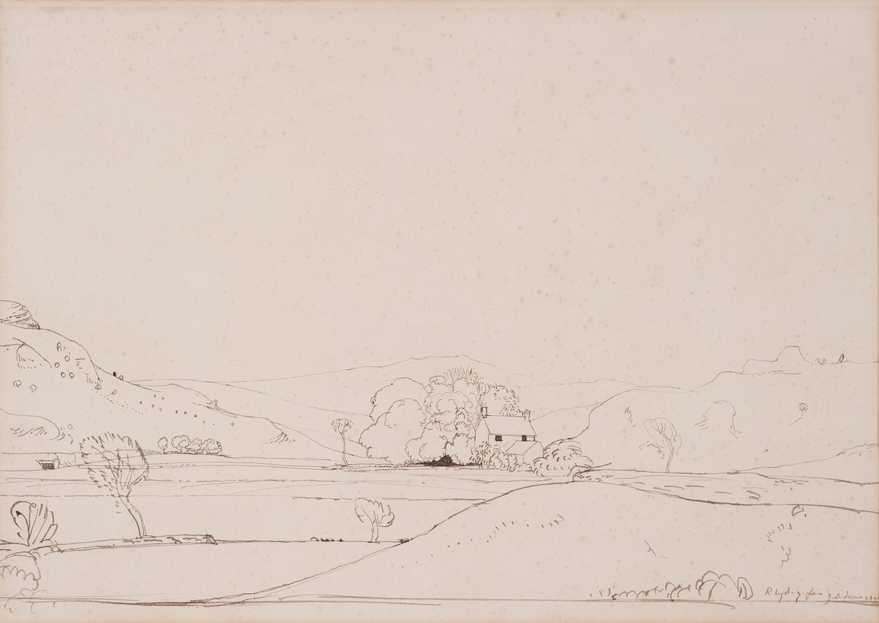 Rhyd-y–Fen, 1911 (penn og brunt blekk på papir) av James Dickson Innes