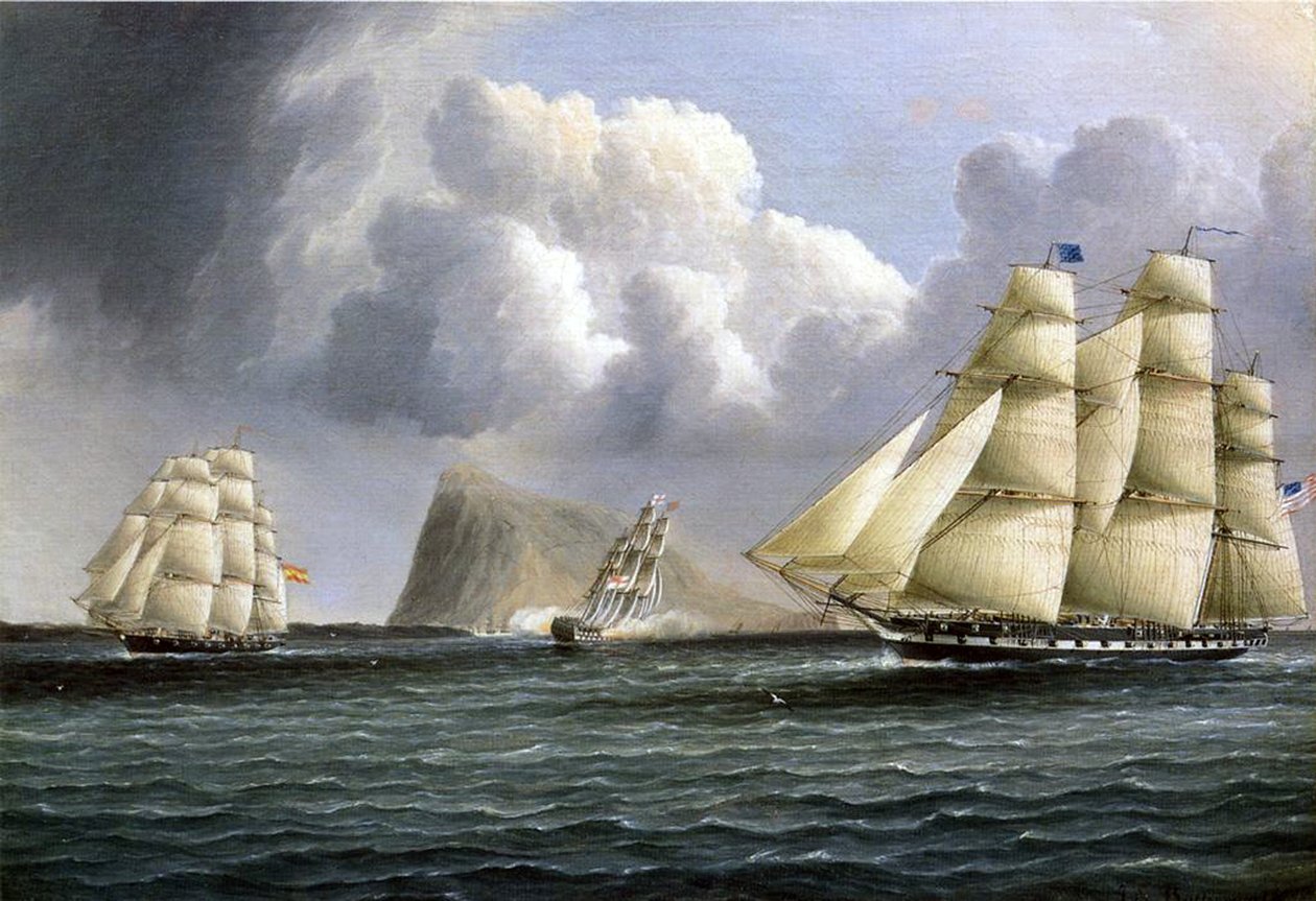 Amerikanske fregatter utenfor Gibraltar av James E. Buttersworth