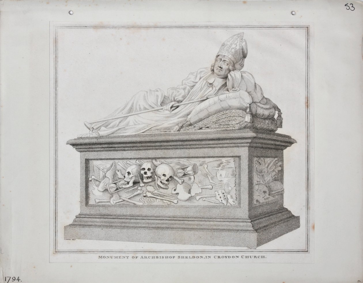 Monument til erkebiskop Sheldon i Croydon Church, 1794 av James Edwin Cooper