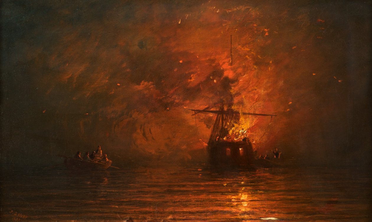 Skip i brann, 1873 av Francis Danby