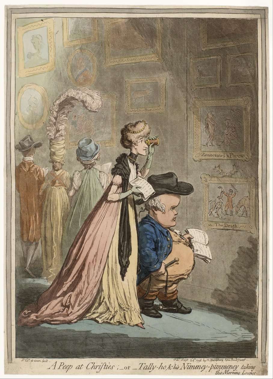 En titt på Christies; eller Tally-ho, und His Nimeney-Pimmeney Taking the Morning Lounge av James Gillray