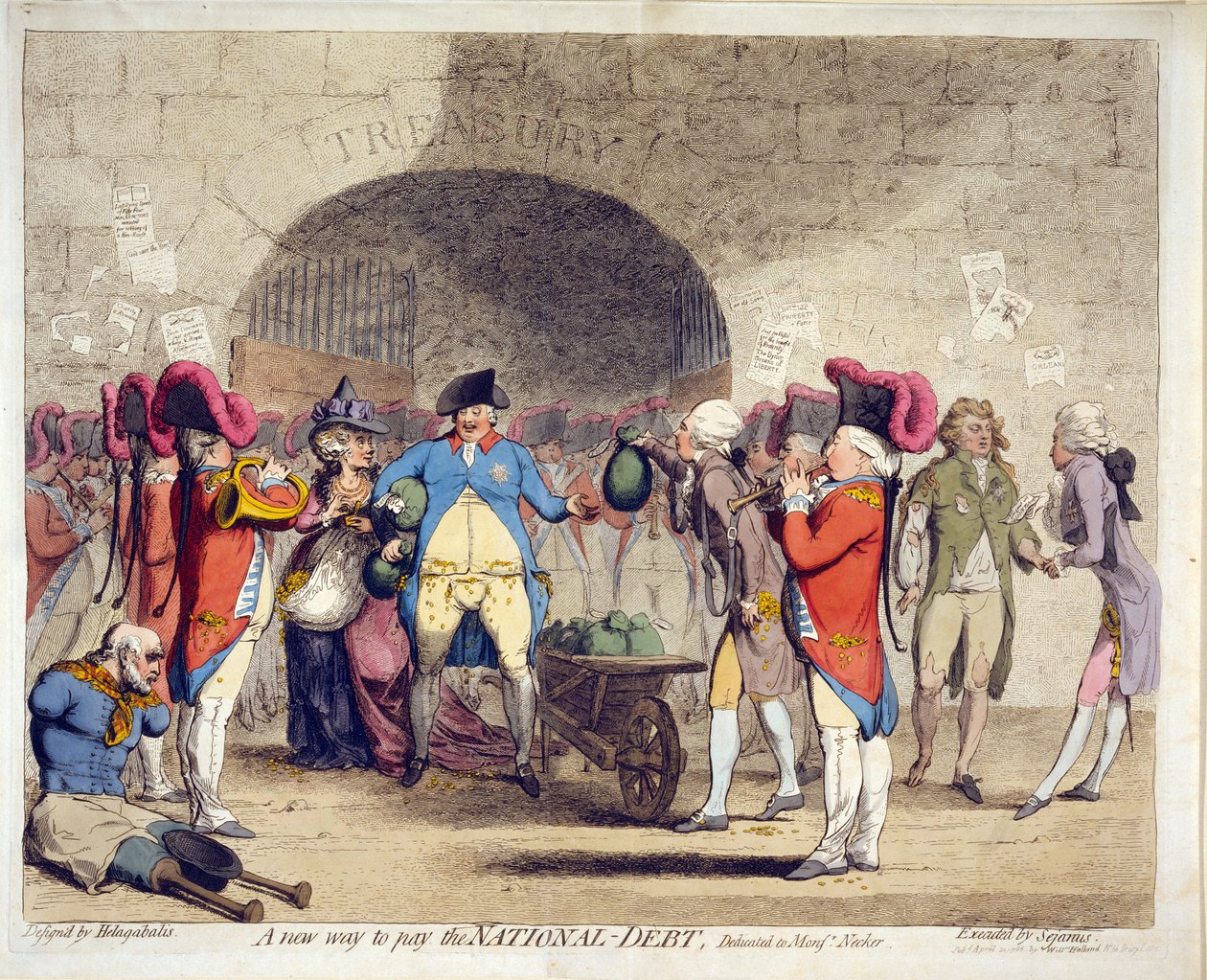En ny måte å betale statsgjelden på, pub. 21. april 1786 (håndfarget gravering) av James Gillray