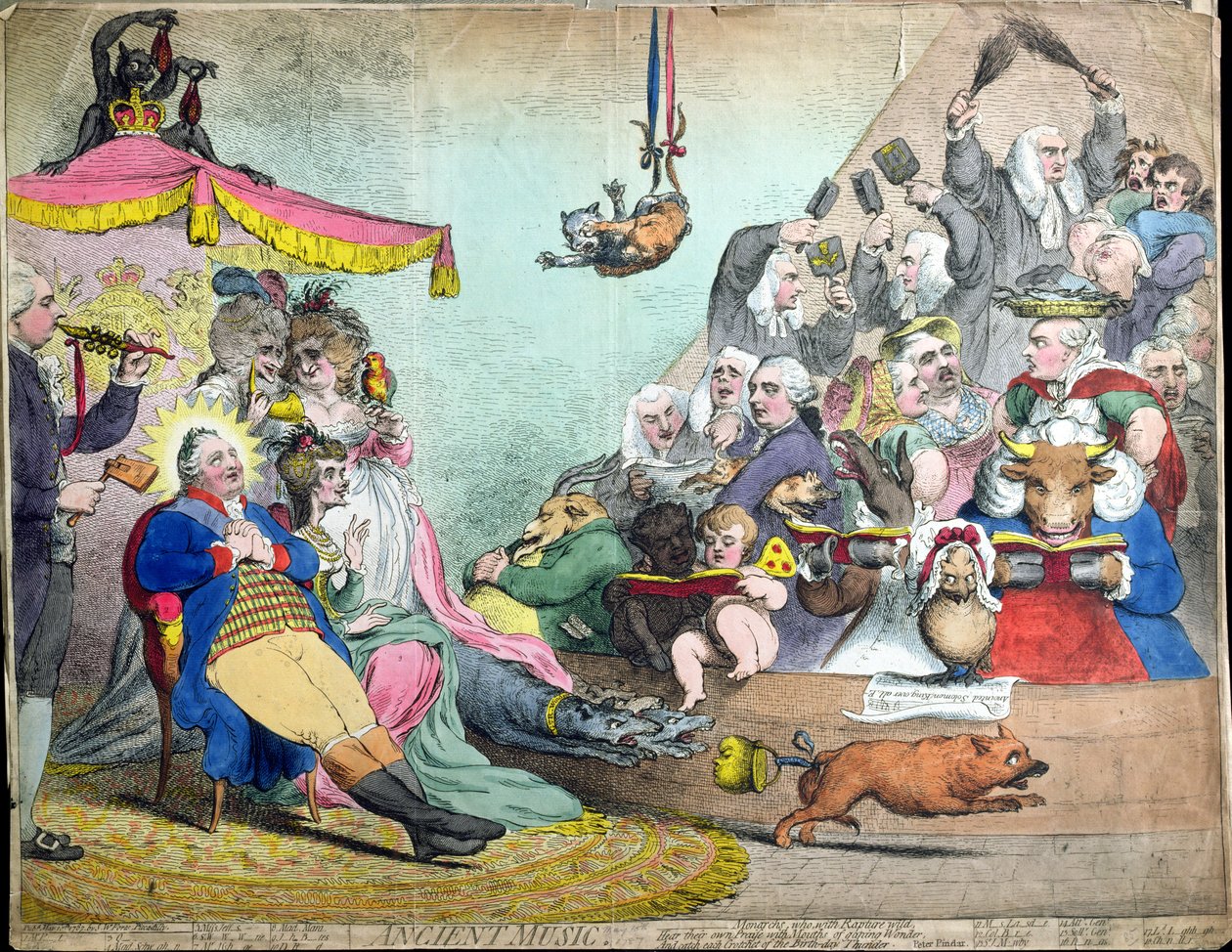 Ancient Music, utgitt av N.S.W. Branner i 1787 (håndfarget etsning) av James Gillray