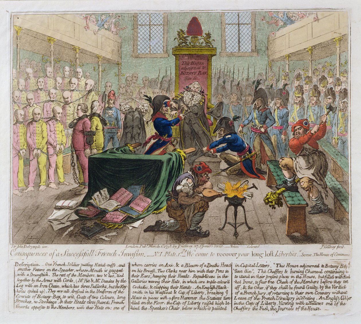 Konsekvenser av en vellykket fransk invasjon, eller vi kommer for å gjenopprette dine lenge tapte friheter, 1798 (håndfarget etsning) av James Gillray