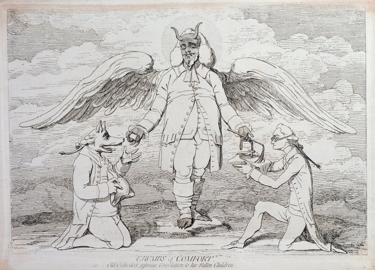 Crumbs of Comfort, or Old Orthodox gjenoppretter Consolation to his Fallen Children, utgitt av G. Humphrey i 1782 av James Gillray