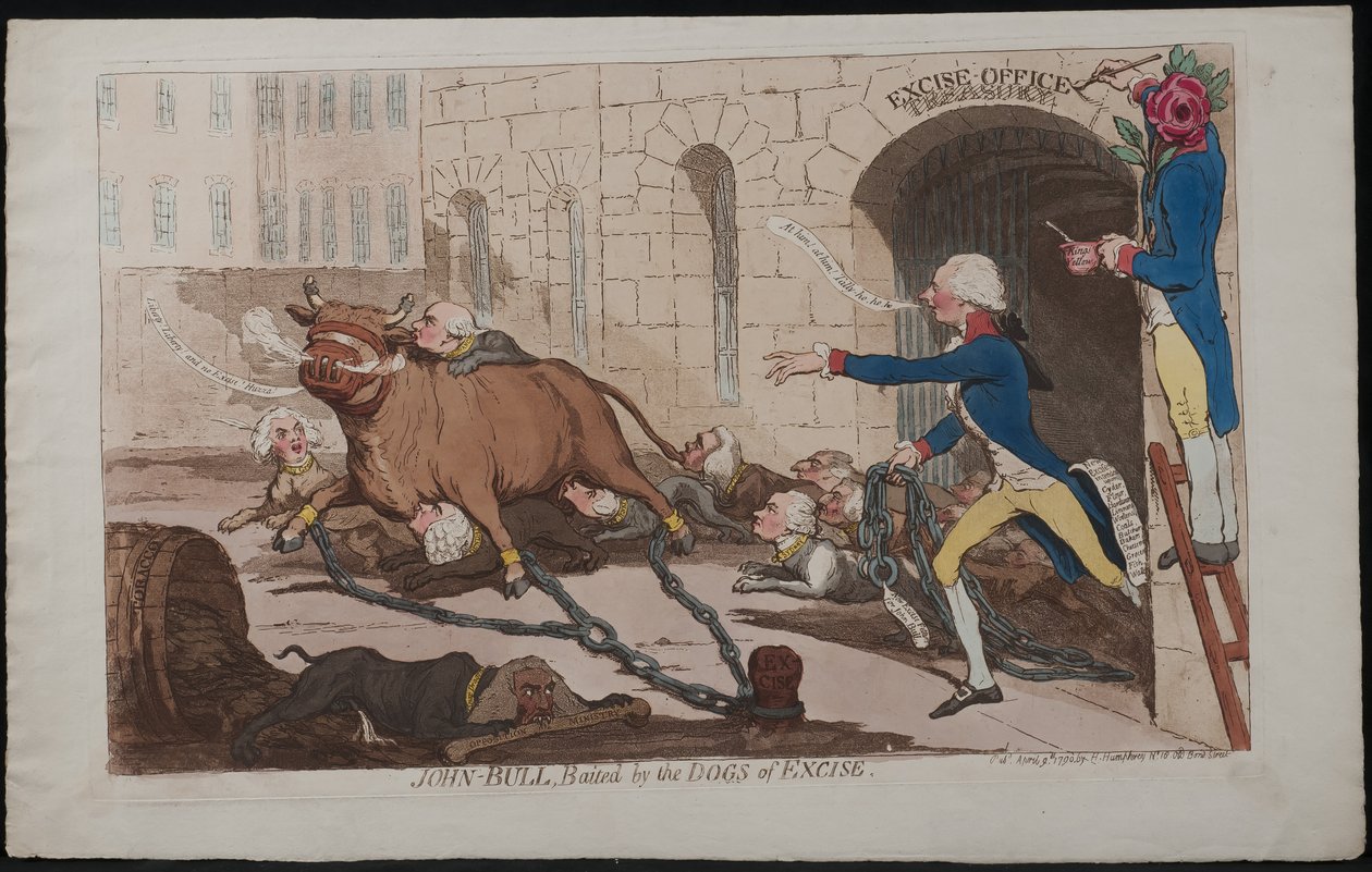 John Bull, agnet av hundene fra avgiften, 1790 av James Gillray