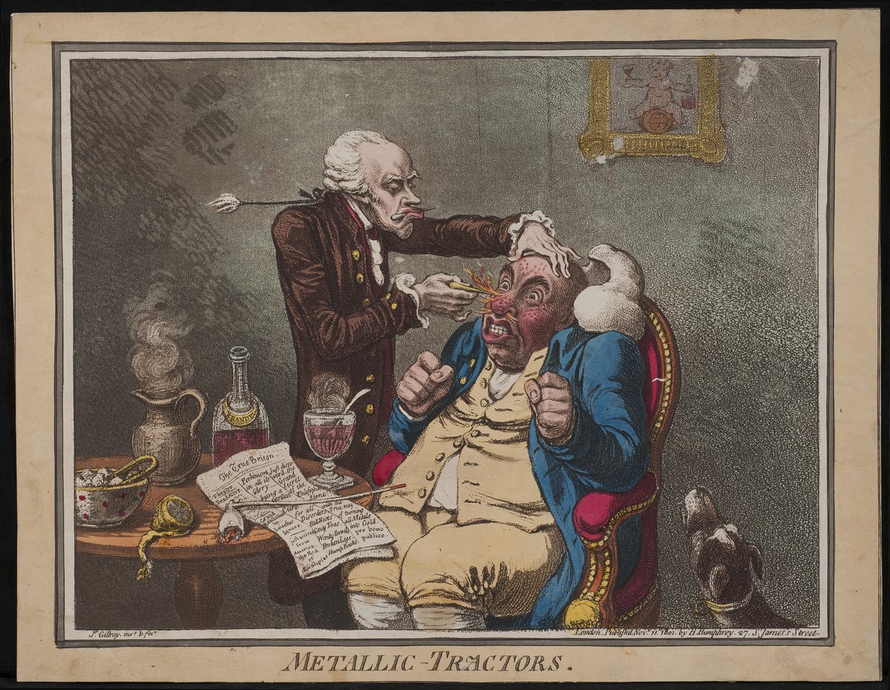 Metalliske traktorer, 1801 av James Gillray