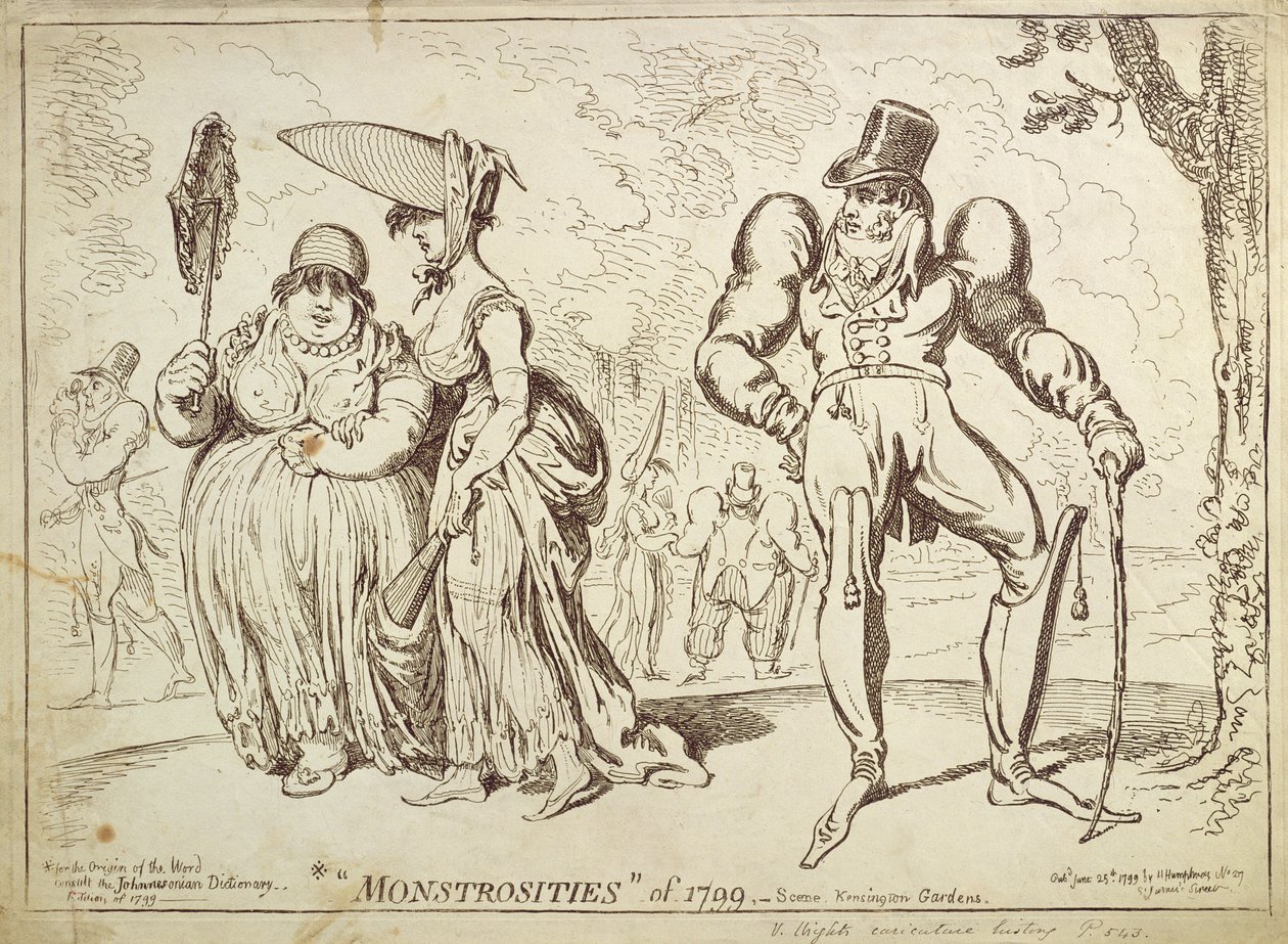 Monstrosities of 1799, eller Scene in Kensington Gardens, utgitt av Hannah Humphrey i 1799 av James Gillray