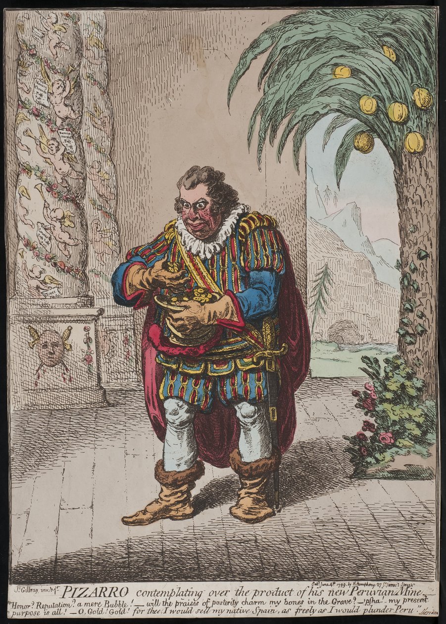 Pizarro tenker på produktet fra sin nye peruanske gruve, 1799 av James Gillray