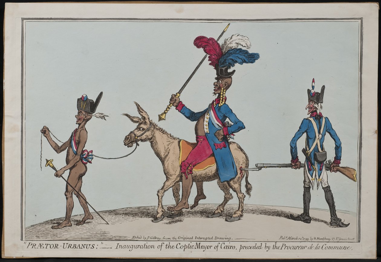 Praetor-Urbanus, innsettelse av den koptiske ordføreren i Kairo, innledet av Procureur De La Commune av James Gillray