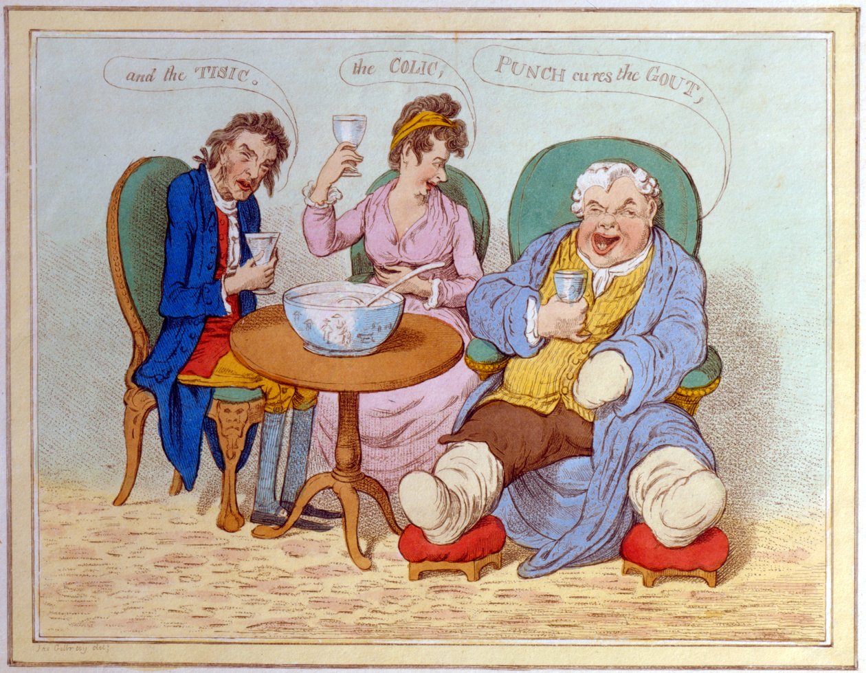 Punch kurerer gikt, kolikk og tisic (farget etsning) av James Gillray