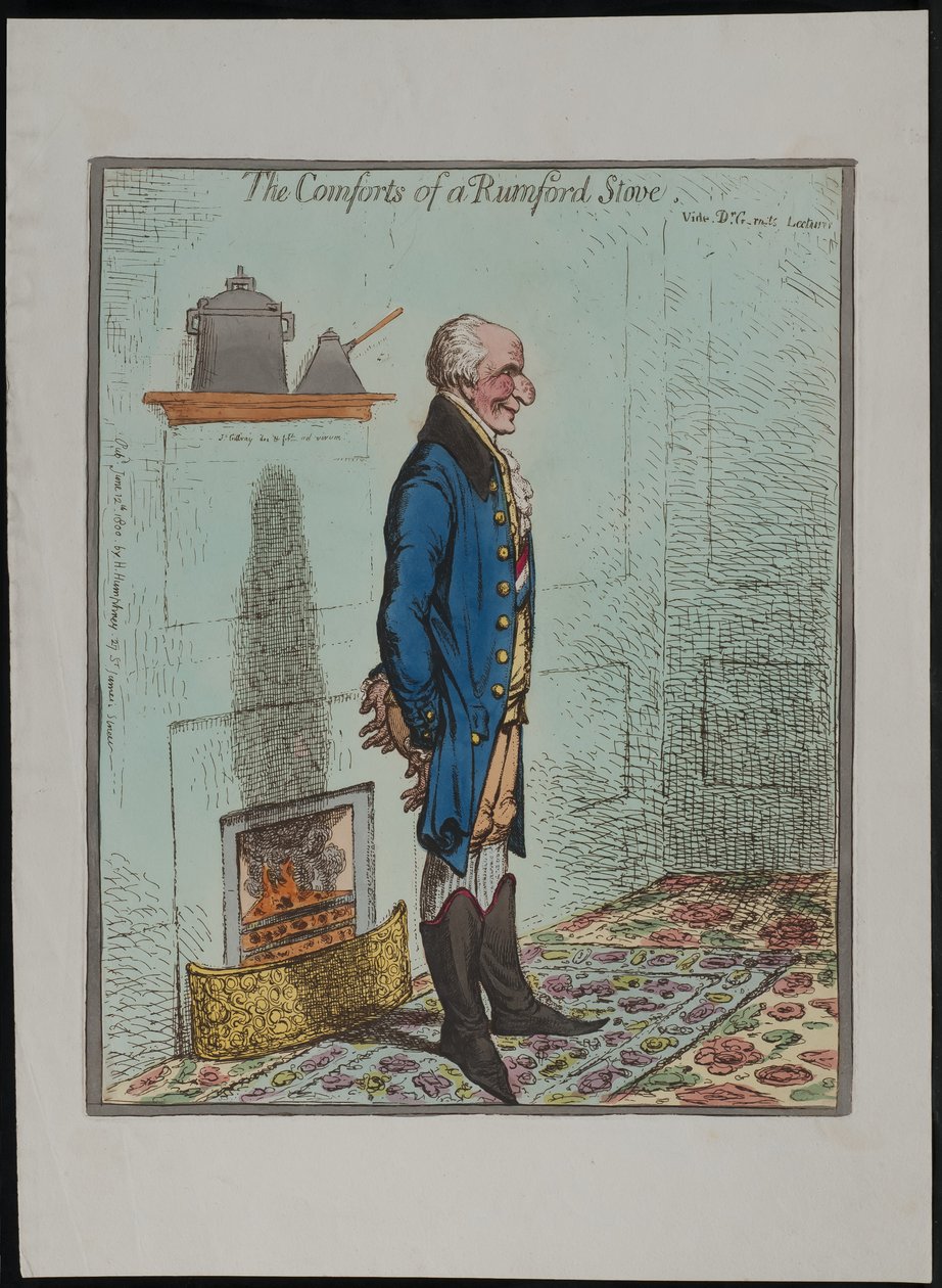 Komforten til en Rumford Stove, 1800 av James Gillray