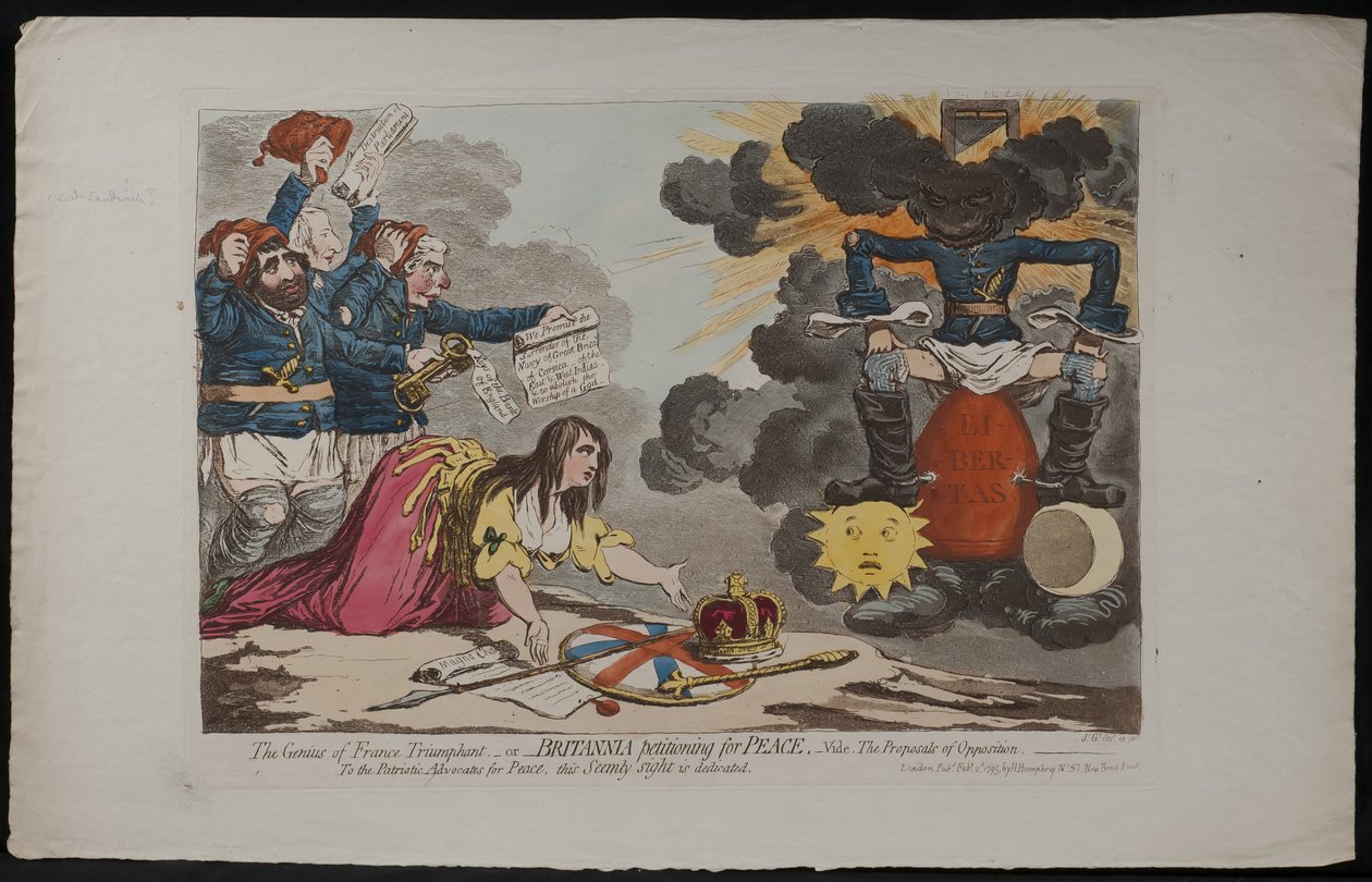 The Genius of France Triumphant – eller – Britannia begjærer fred, Vide. Opposisjonsforslagene, 1795 av James Gillray