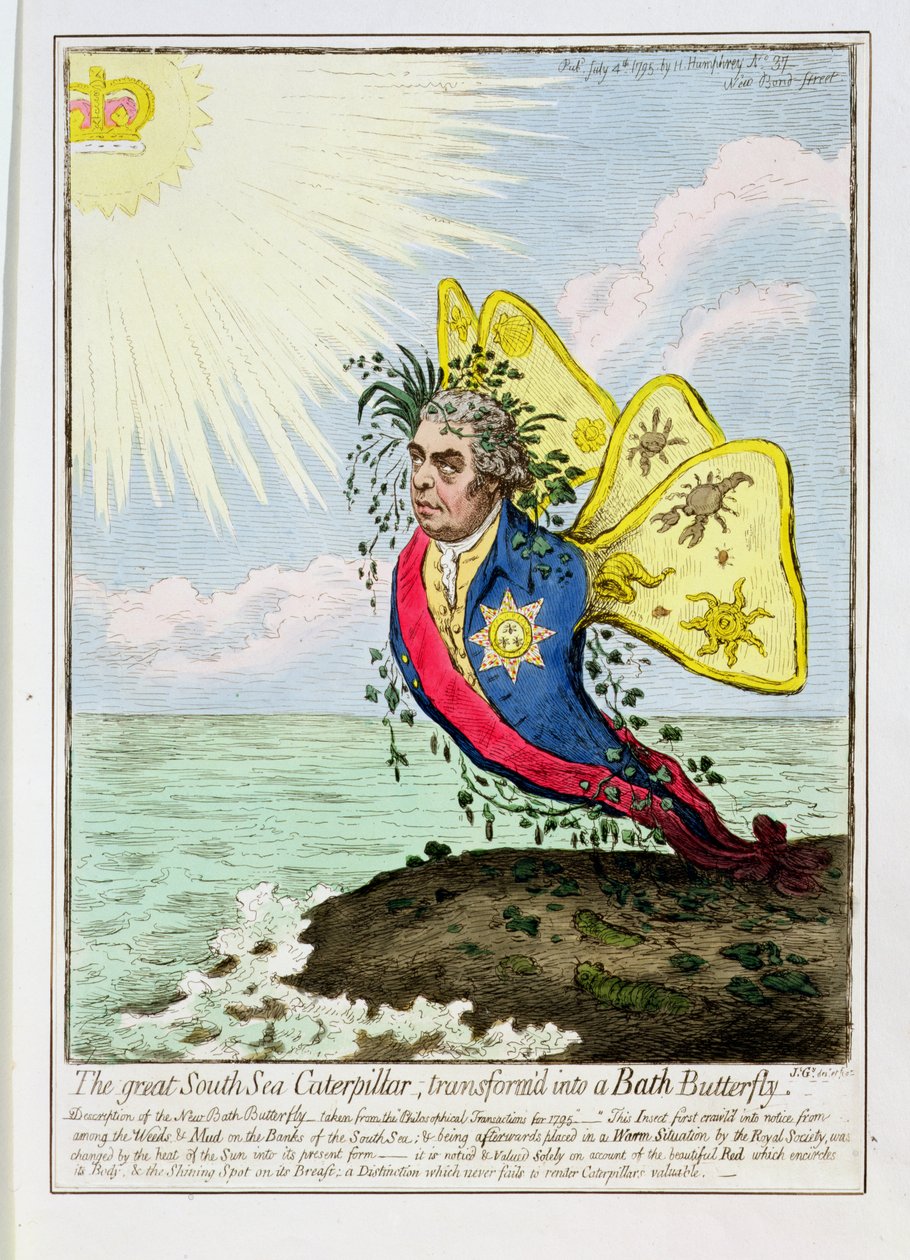 The Great South Sea Caterpillar forvandlet til en Bath Butterfly, pub. av Hannah Humphrey, 1795 av James Gillray
