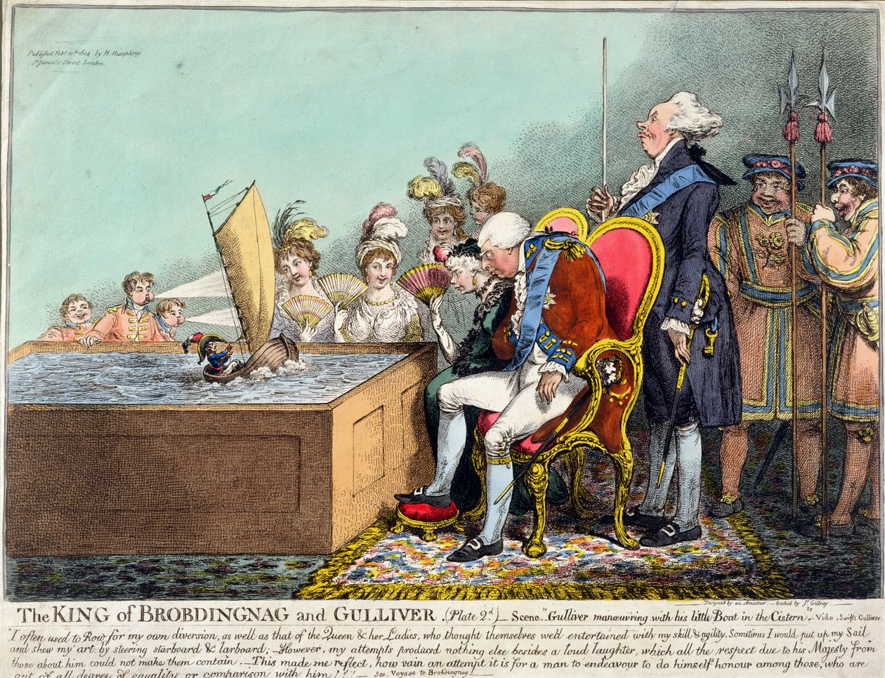 Kongen av Brobdingnag og Gulliver (Plate 2d) utgitt av Hannah Humphrey i 1804 (etsing med gravering og wc på papir) av James Gillray
