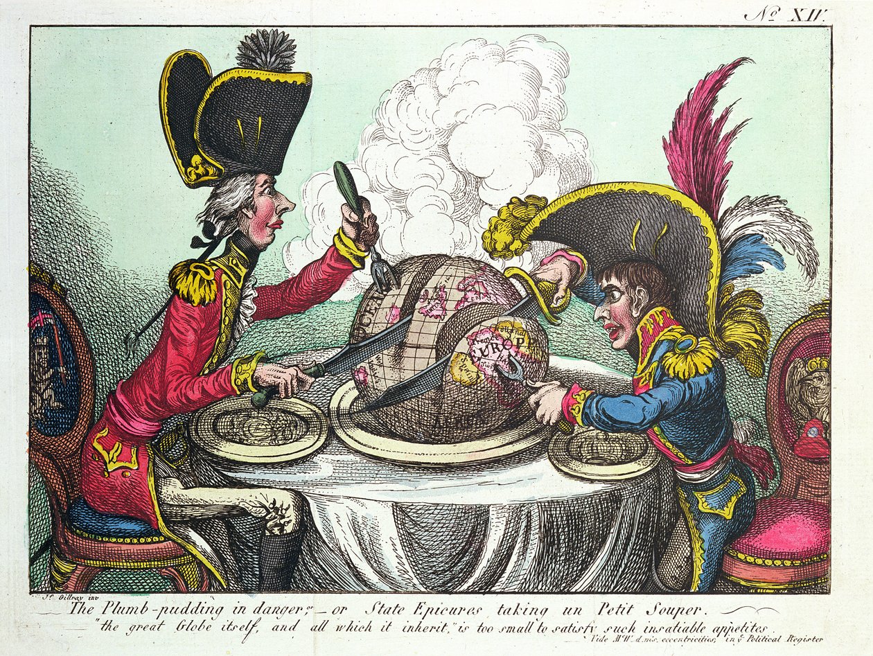 The Plum Pudding in Danger, 1805 (farget gravering) (se også 152999) av James Gillray