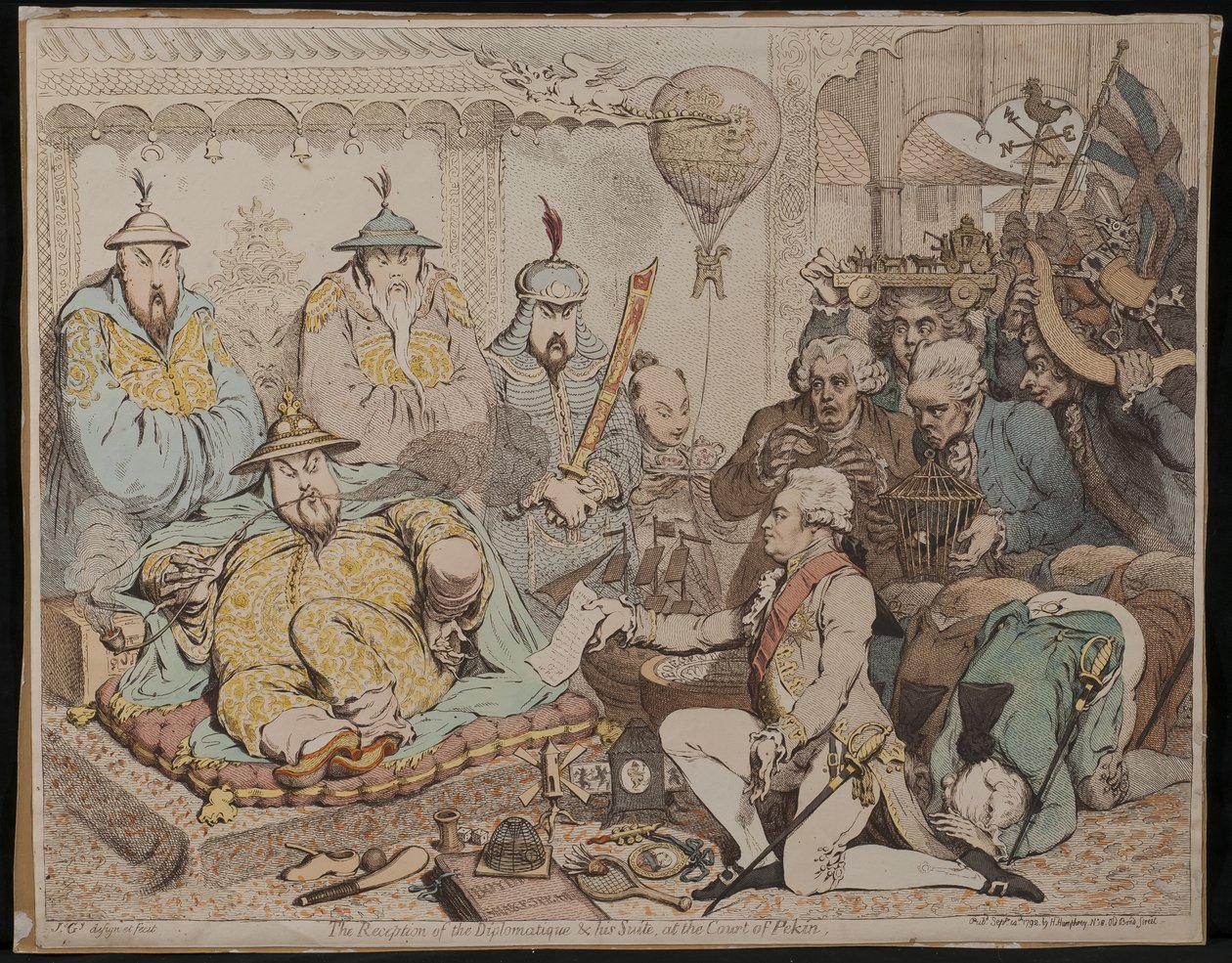 Mottakelsen av Diplomatique & his Suite, ved domstolen i Pekin, 1792 av James Gillray