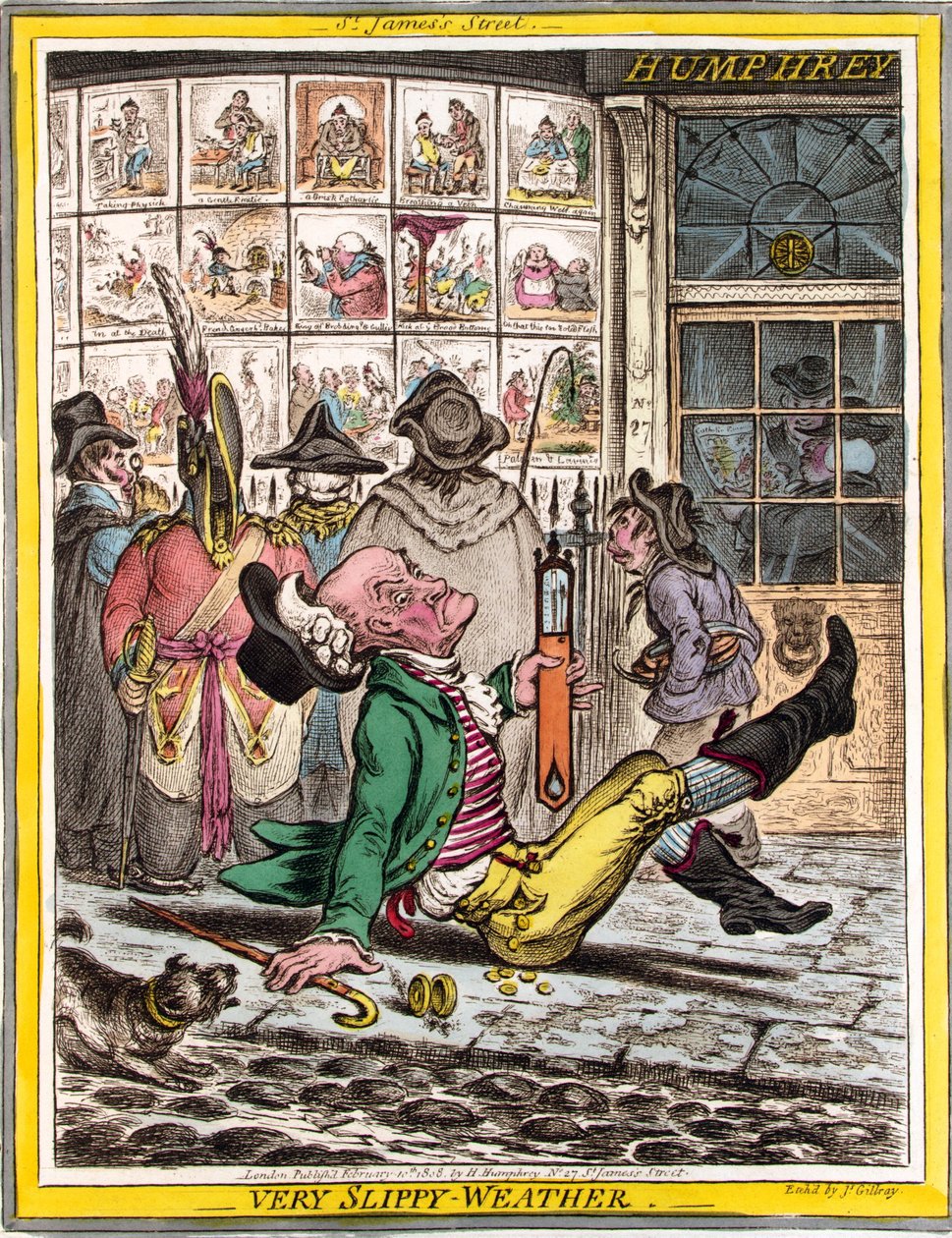 Veldig glatt vær, pub. 1808 (håndfarget gravering) av James Gillray