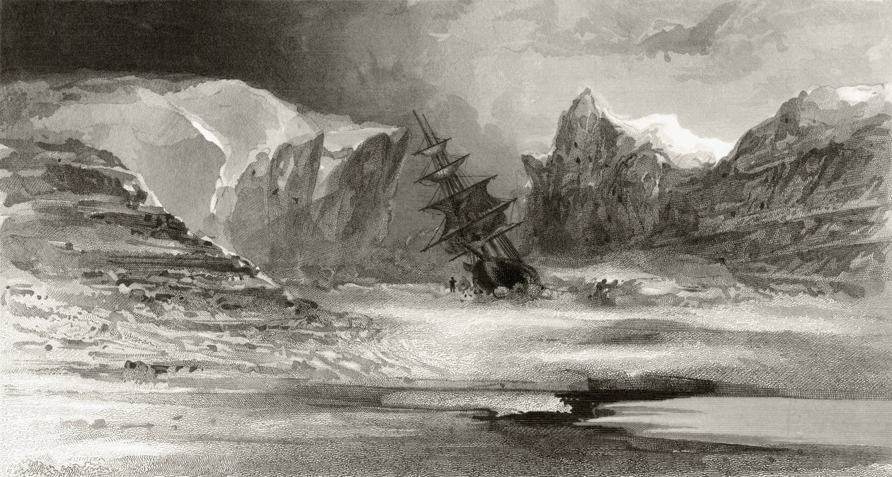 The Nip off Cape Cornelius Grinnell, Forge Bay, gravert av AW Graham, fra 'Arctic Explorations in the Years 1853, 54, 55', bind I, av doktor Elisha Kent Kane (1820-57) publisert Philadelphia, 18 av James Hamilton