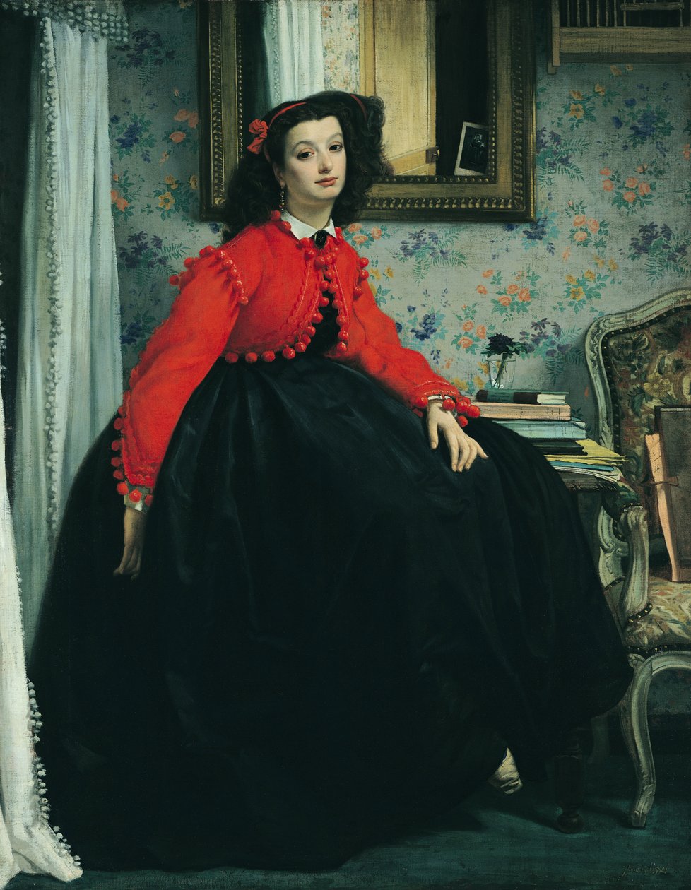 Portrett av Mlle. L.L. (Ung dame i rød jakke) 1864 av James Jacques Joseph Tissot