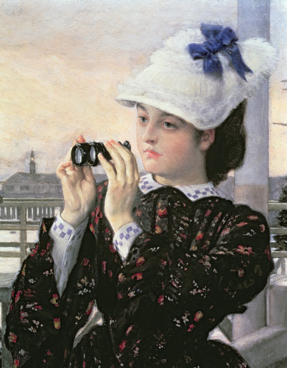 Kapteinens datter, detalj av jenta med kikkerten hennes (detalj av 112524) av James Jacques Joseph Tissot