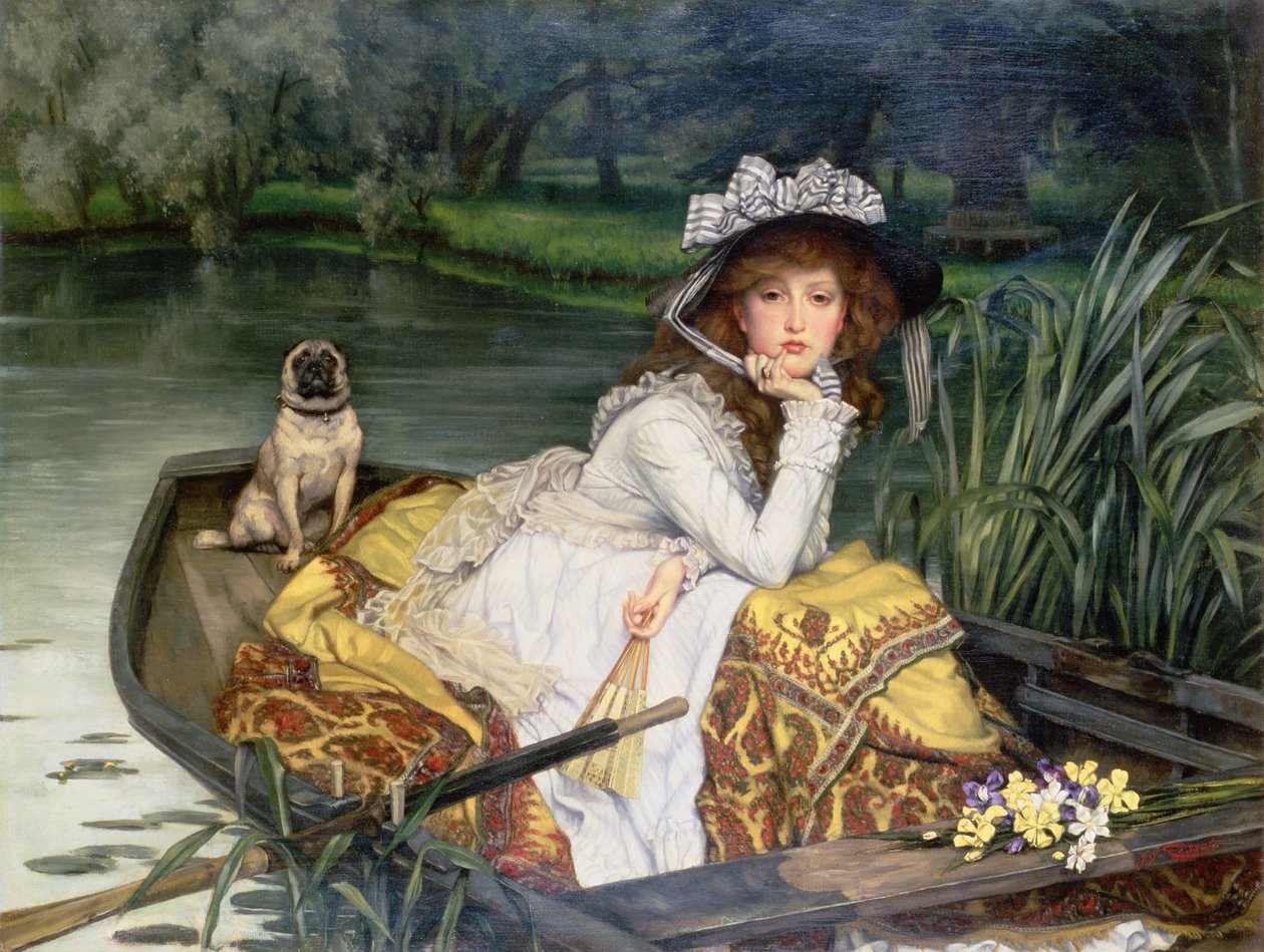 Ung kvinne i en båt, eller refleksjoner, ca. 1870 av James Jacques Joseph Tissot
