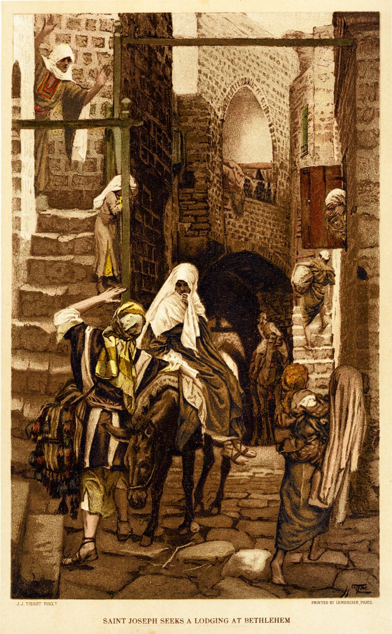 Joseph søker et overnattingssted i Betlehem - Bibelen av James Jacques Joseph after Tissot