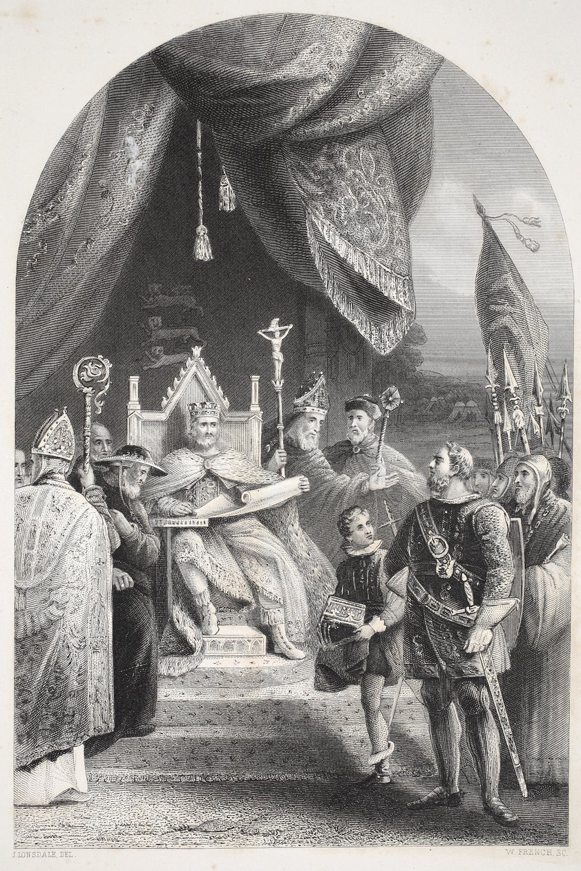 Kong John forsegling Magna Carta, gravert av W. French av James Lonsdale