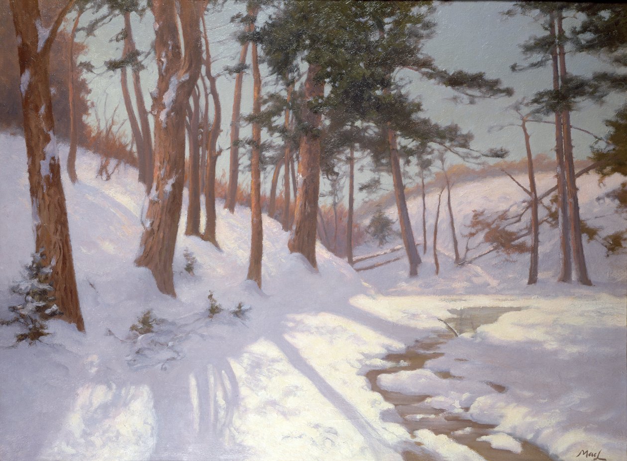 Vinterskog med bekk av James MacLaren