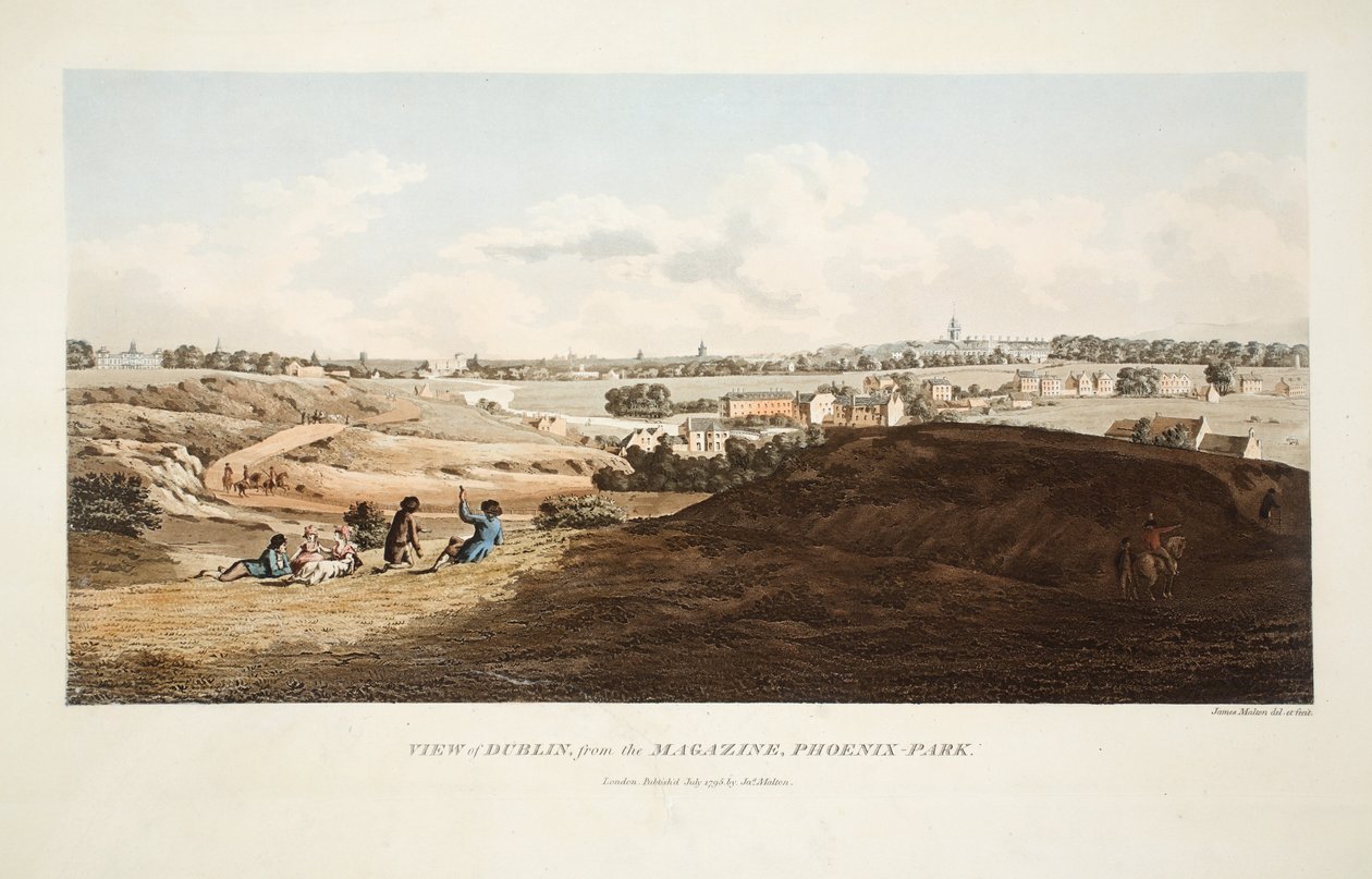 Utsikt over Dublin fra Magazine, Phoenix Park, 1795 (håndfarget gravering) av James Malton