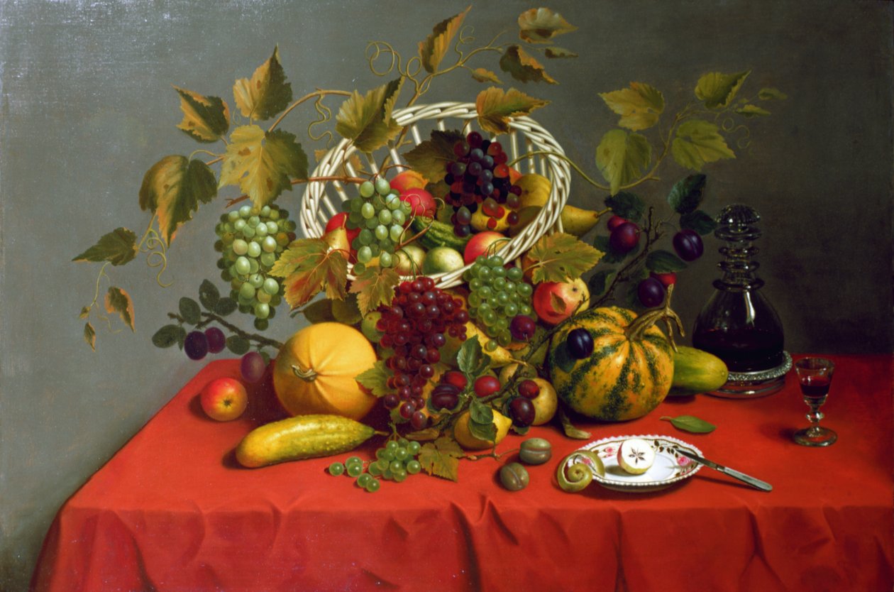 Stilleben med frukt og blomster av James Miller
