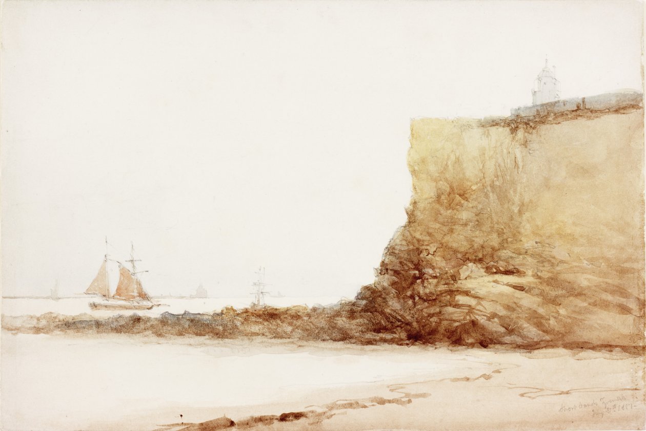 Short Sands Tynemouth (akvarell og blyant på papir) av James Miller Brown