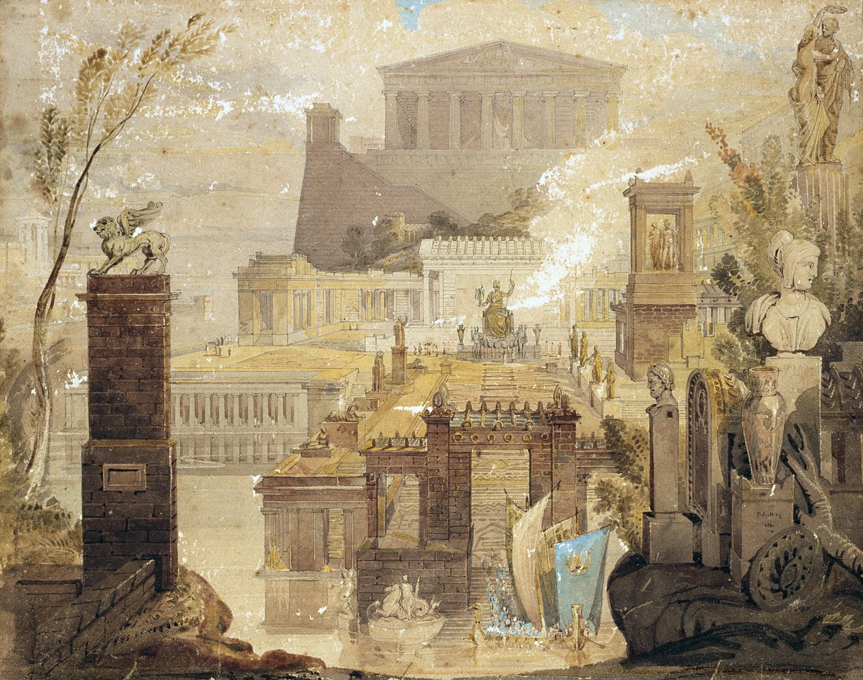 A Recreation of the Architecture of Ancient Athens, ca. 1830 (penn og blekk og wc på papir) av James Pennathorne