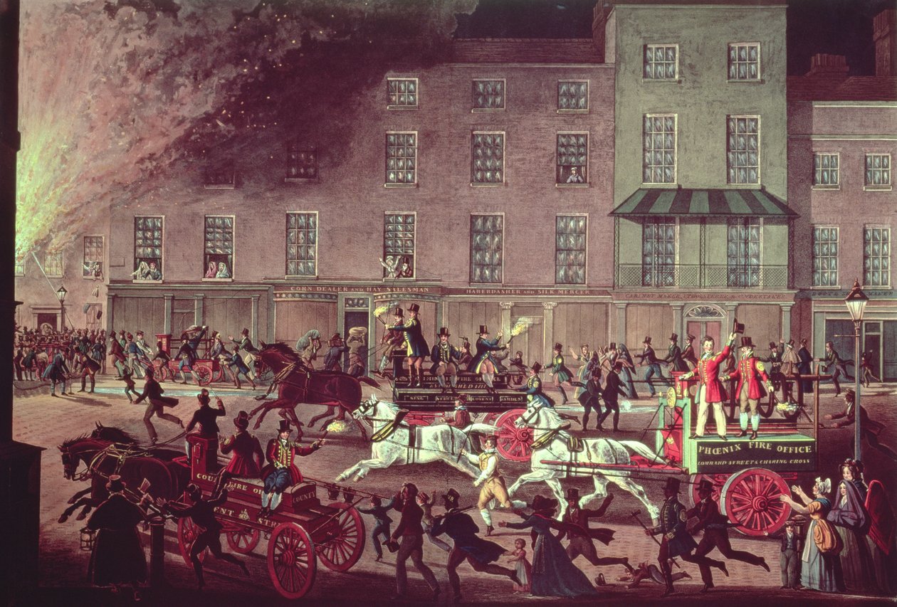 London Fire Engines, gravert av R.G. Reeve, pub. av Thomas McLean, ca. 1830 av James Pollard