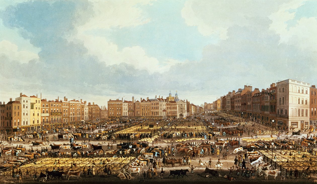 Smithfield Market, gravert av R.G. Reeve, pub. av Thomas McLean, 1831 av James Pollard