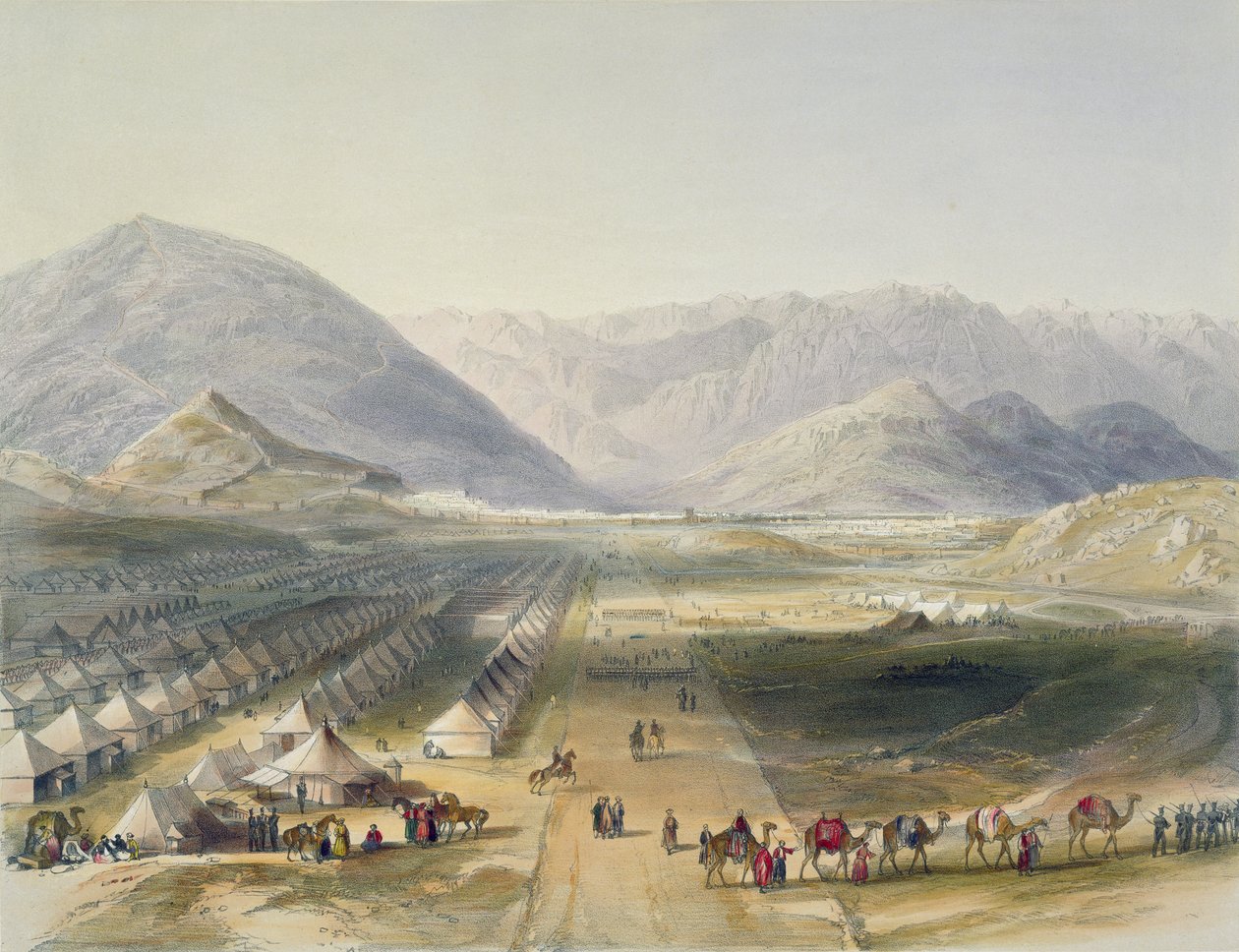 Leir for Kandahar-hæren under general Nott, utenfor murene til Caubul, på britenes evakuering av Afghanistan, plate 5 fra 