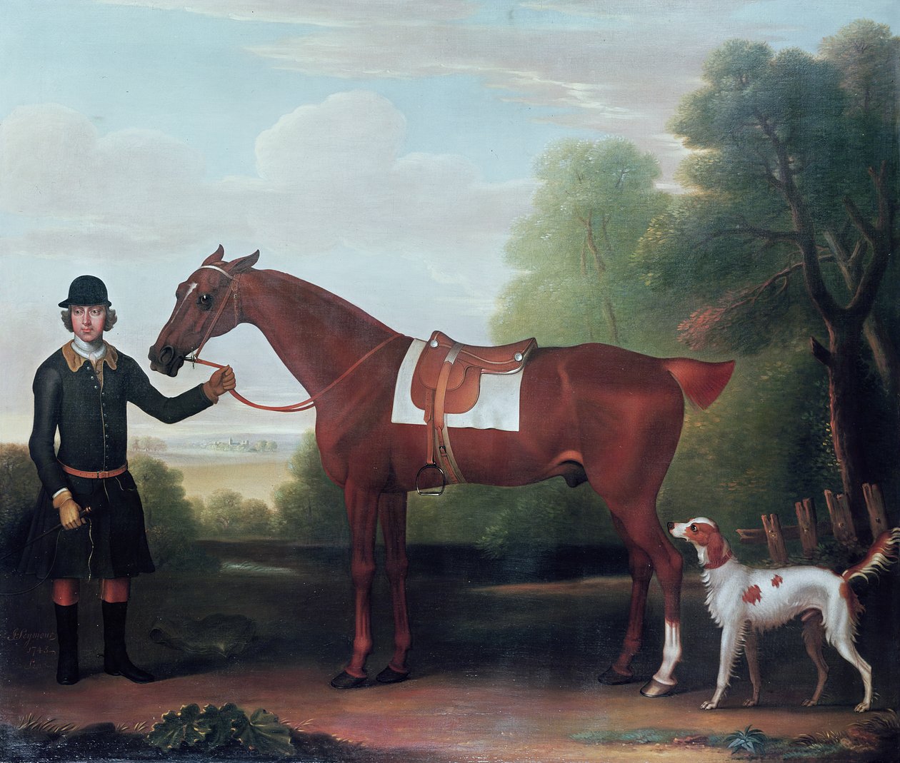 Lord Portmans "Snap" holdt av brudgom med hund av James Seymour