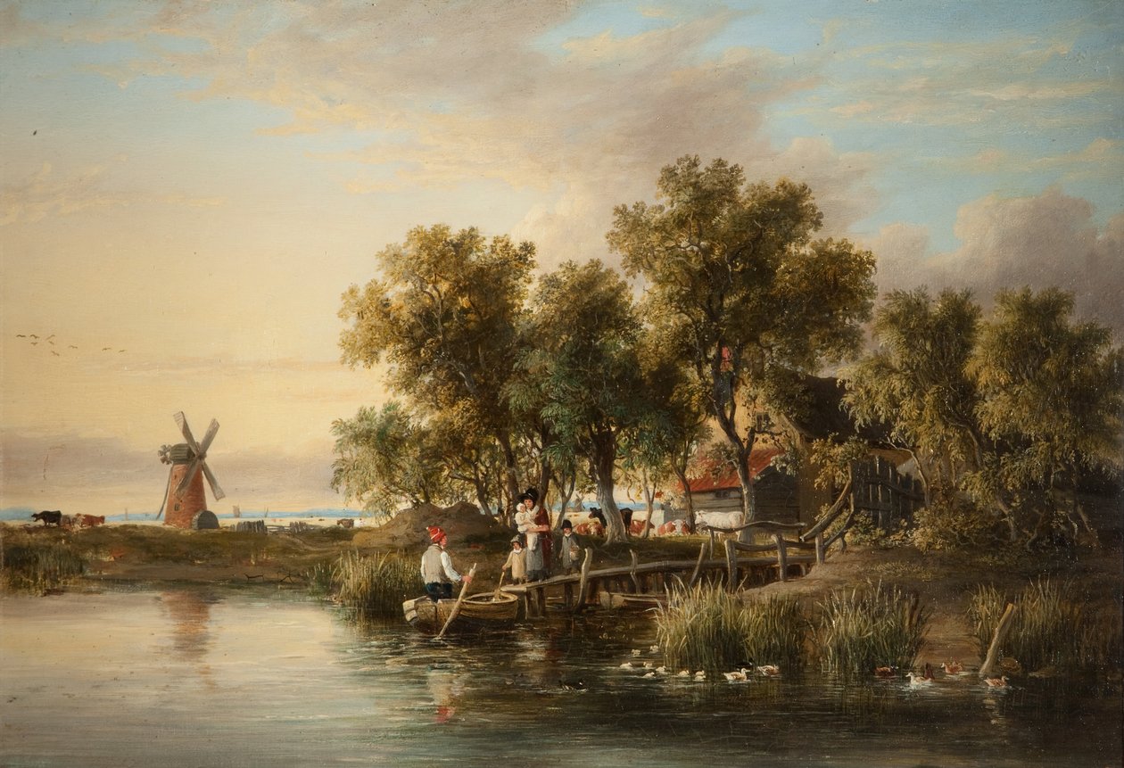 Solbelyst Norfolk River-landskap av James Stark