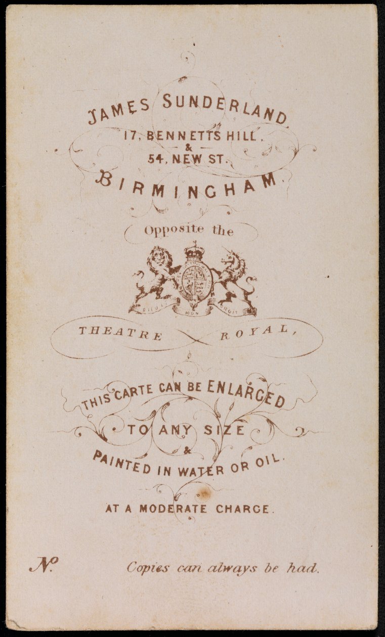 Fotografens avtrykk, ca. 1870 (trykt kort) av James Sunderland