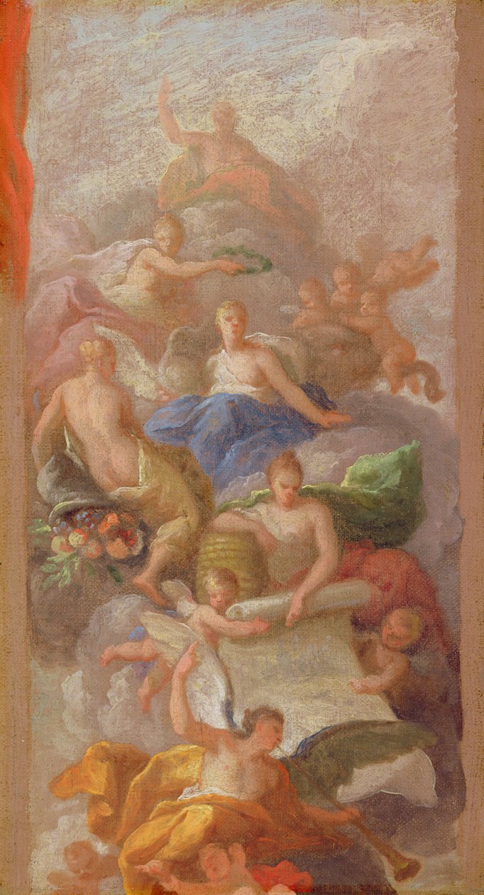 En skisse av takknemlighet kronet av fred, med andre allegoriske figurer av industri, berømmelse og overflod, ca. 1712-13 av James Thornhill